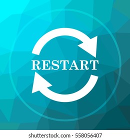 Restart Icon. Restart Website Button On Blue Low Poly Background.
