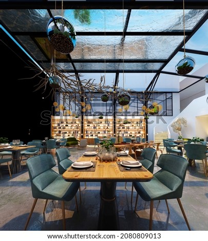 Restaurand Cafe Interior, Rendering 3D.