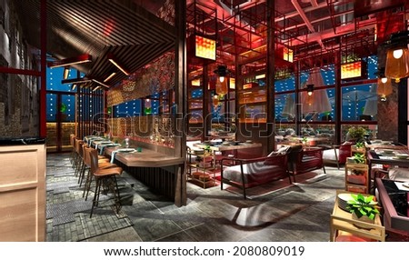 Restaurand Cafe Interior, Rendering 3D.