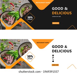 Restaurant banner with SVG icons and sample text with orange layout and design - Powered by Shutterstock