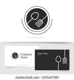 Restaurant Bar Utensil Logo Icon Or Food Cafeteria Luxury With Fork And Spoon Business Visiting Card Logotype Template Design Line Art Modern, Concept Of Catering Meal Or Cutlery Chef