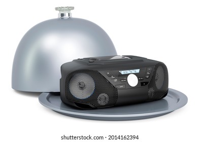 Restaurant Cloche With CD Boombox, 3D Rendering Isolated On White Background  