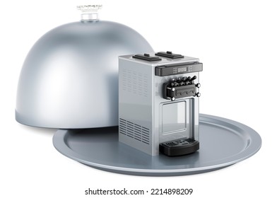 Restaurant Cloche With Commercial Ice Cream Machine, 3D Rendering Isolated On White Background