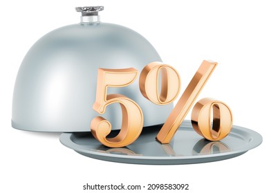 Restaurant cloche with golden 5 percent, sale and discount concept, 3D rendering isolated on white background - Powered by Shutterstock