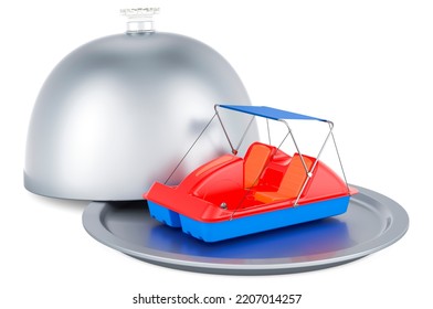 Restaurant Cloche With Paddle Boat, 3D Rendering Isolated On White Background  