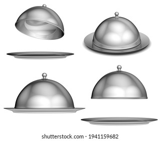 Restaurant Cloche Set On White. 3D Illustration