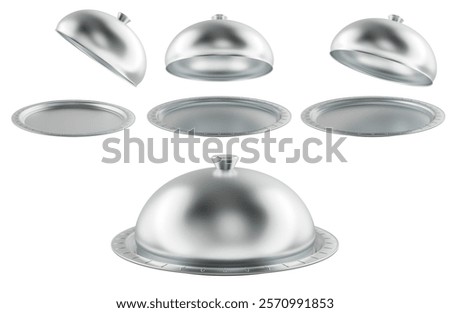 Restaurant Cloches. Empty opened and closed. 3D rendering isolated on white background