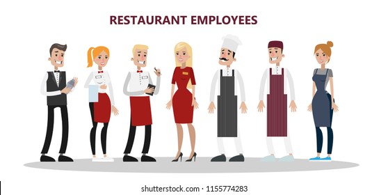 Restaurant employees set. Chef, manager and waiter