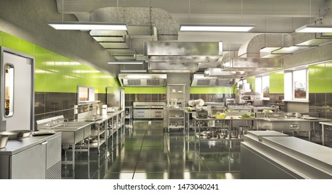 Restaurant equipment. Modern industrial kitchen. 3d illustration - Powered by Shutterstock