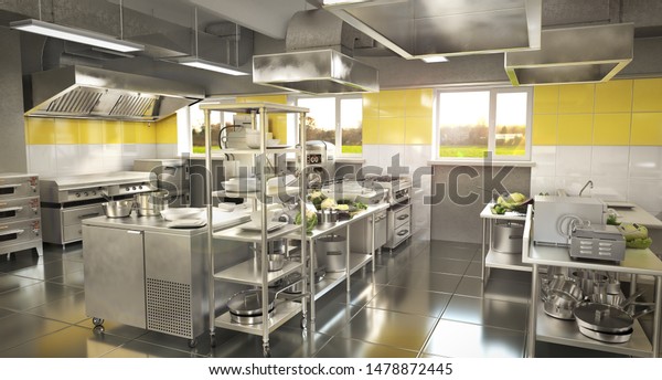Restaurant equipment. Modern industrial
kitchen. 3d
illustration