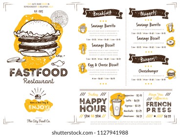 Restaurant fast food cafe menu template flyer vintage design raster illustration - Powered by Shutterstock