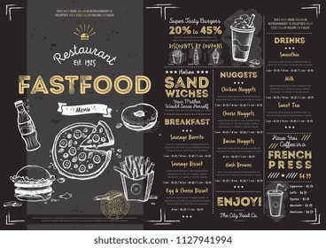 Restaurant fast food cafe menu template flyer vintage design raster illustration - Powered by Shutterstock