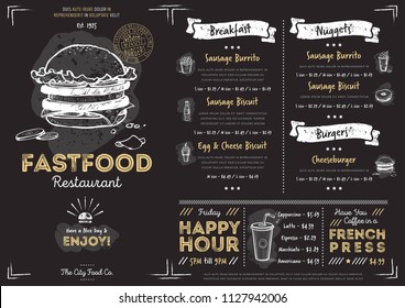 Restaurant fast food cafe menu template flyer vintage design raster illustration - Powered by Shutterstock