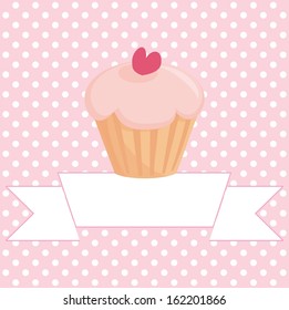 Restaurant menu, wedding card, list or baby shower invitation with sweet retro cupcake on pink and white vintage polka dots texture background with white space for your own text message. - Powered by Shutterstock