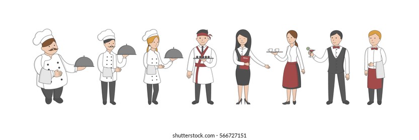 Restaurant Staff Set Isolated Cartoon Characters Stock Illustration ...