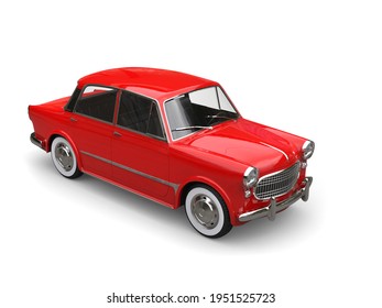 Restored Red Vintage Compact Car - Top Down View - 3D Illustration