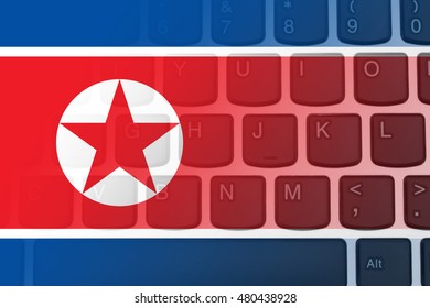 Restricted Internet Access In North Korea, The North Korean Flag On A Computer Keyboard, 3D Illustration