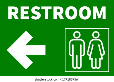 Restroom Signage With Arrow
Left Side, Free Printable For Sticker, Banner Or Boards. Green Background, Animated Men And Women Toilet Sign Arrow Ada.