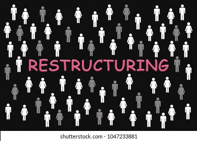 Restructuring process concept on black background. Firing people as a result of staff restructuring