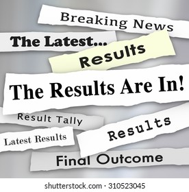 The Results are In words in newspaper headlines to illustrate voting or election survey or poll results reported by news outlets