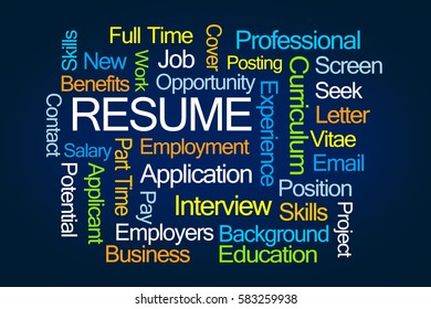 Resume Word Cloud On Blue Background