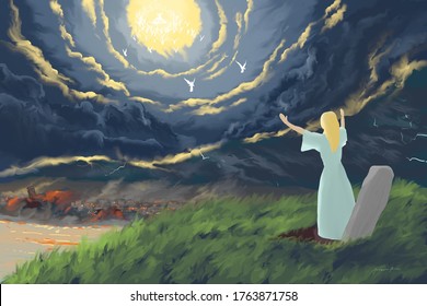 The Resurrection And The Second Coming, A Depiction Of Thessalonians Prophecy By Apostle Paul, Religious Illustration Imagery