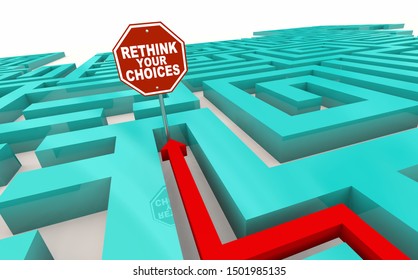 Rethink Your Choices Decisions Path Stop Sign Maze 3d Illustration