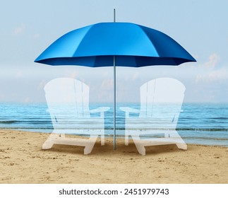 Retirement Protection and old age security as a scene on a beach with an umbrella representing financial and pension shelter for baby boomers for retired people with 3D illustration elements. - Powered by Shutterstock