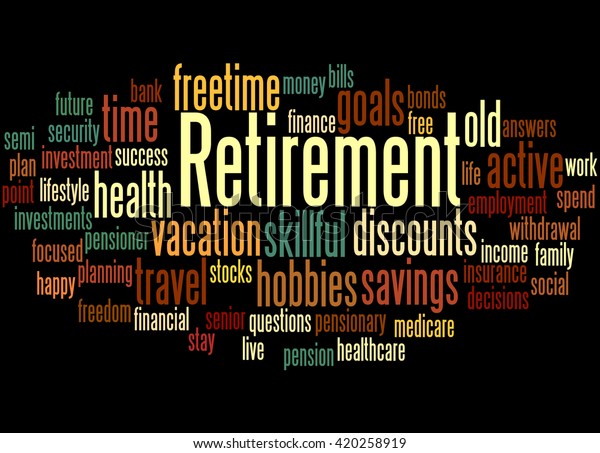 Retirement Word Cloud Concept On Black Stock Illustration 420258919 ...