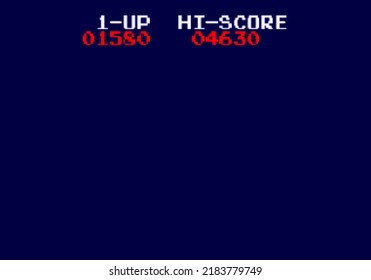 A Retro 8-bit Screen From An Old Videogame, With The Text 1-UP, High Score, And Numbers. Blue Background With Copy Space.
