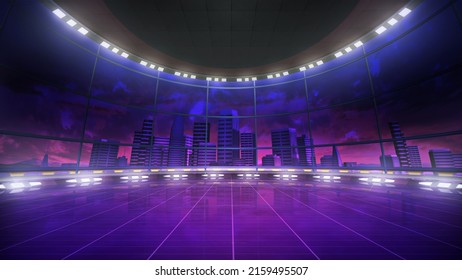 Retro aesthetic virtual background. TV backdrop Ideal for tech shows, or technology events. 3D render suitable on VR tracking systems with green screen - Powered by Shutterstock