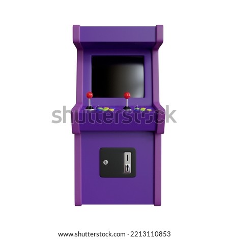 Retro arcade game machine in front view. 3D illustration