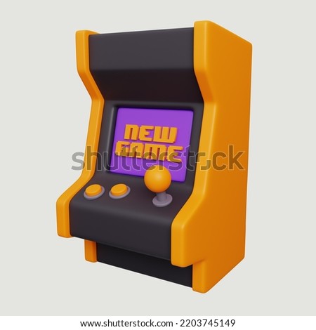 Retro arcade game machine isolated on white background. Gaming and streaming icon set. Cute minimal style. 3d render illustration
