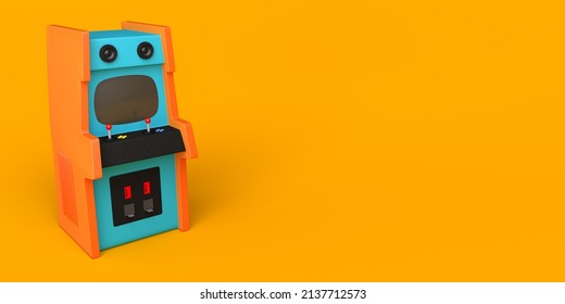 Retro Arcade Game Machine. Arcade Room. Copy Space. Gaming Concept. 3D Illustration.