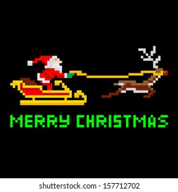 retro arcade video game style pixel art christmas santa claus in sleigh with merry xmas message - Merry Christmas Games retro arcade video game style pixel art christmas santa claus in sleigh with merry xmas message - Merry Christmas Games