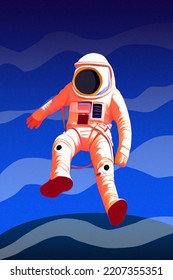 Retro Astronaut, Concept Art In A Vintage Style. Colorful Spaceman Original Illustration. Floating In A Space.