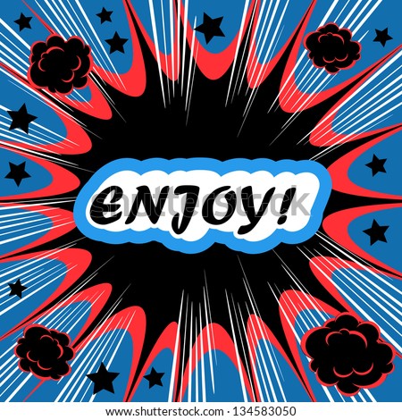 Retro background Design Template boom with word ENJOY Comic book background