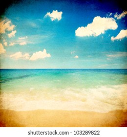 Retro Beach And Blue Sky For Summer Background