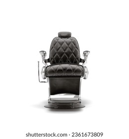 Retro black leather barber chair with chrome inserts flront view 3d render on white - Powered by Shutterstock