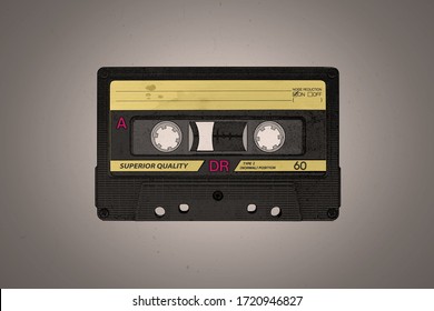 A retro blank black and yellow aged audio cassette illustration background with copy space - Powered by Shutterstock