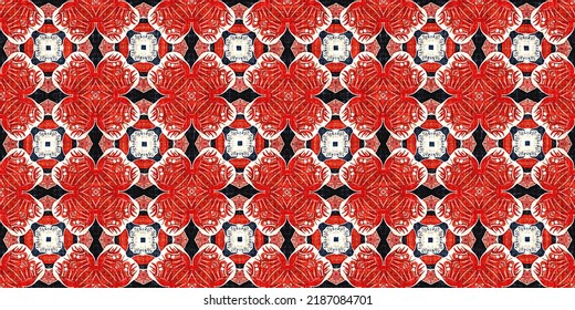 Retro Blue Red Pattern Clash Geometric Bandana Border. Masculine Fashion Edging Trim Banner With Nantucket Style Decorative Design. Endless Repeatable Tape