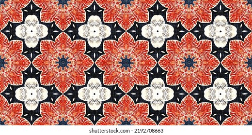 Retro Blue Red Pattern Clash Geometric Bandana Border. Masculine Fashion Edging Trim Banner With Nantucket Style Decorative Design. Endless Repeatable Tape