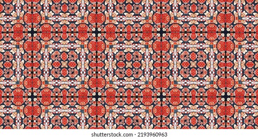 Retro Blue Red Pattern Clash Geometric Bandana Border. Masculine Fashion Edging Trim Banner With Nantucket Style Decorative Design. Endless Repeatable Tape