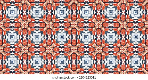 Retro Blue Red Pattern Clash Geometric Bandana Border. Masculine Fashion Edging Trim Banner With Nantucket Style Decorative Design. Endless Repeatable Tape