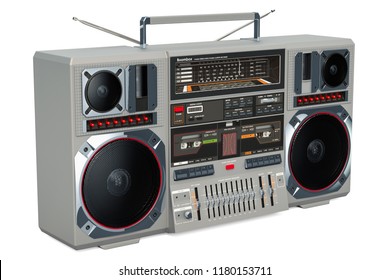 Retro Boombox 1980s On The Wooden Table, 3D Rendering