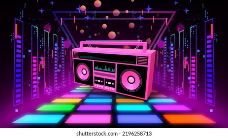 Retro Boombox music party neon, 3D rendering. - Powered by Shutterstock