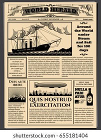 Retro Business Newspaper, Old Dirty Sheets Newsprint Mockup. Retro Newspaperwith News, Illustration Of Top News Tabloid