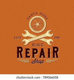 Retro Bycicle Repair Label Or Logo Template On Textured Background. Good For Posters, T-shirt Prints Etc. Raster Copy.