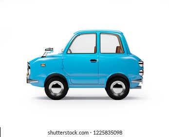 Retro Car Blue In 60s Style, Side View, Isolated On A White Background. 3d Illustration.