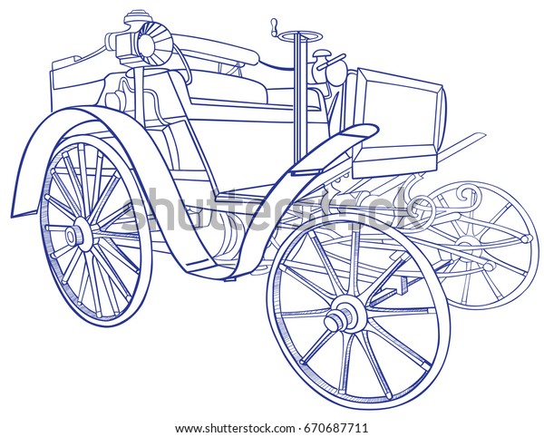 Retro car illustration. Linear illustration for\
coloring book.